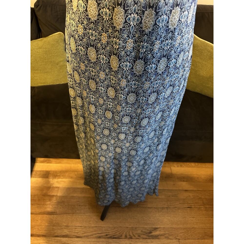 Vintage Y2K Ann Taylor Silk Maxi Dress Blue Floral Halter Wedding Resort 8 - Picture 2 of 9